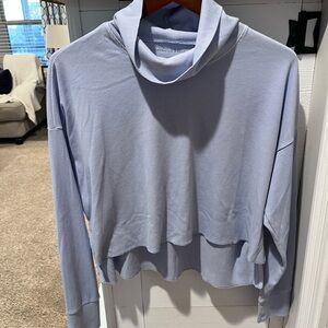 American Eagle Shirt Small Waffle Knit Pullover Top Turtleneck Hi Low Blue. 1277